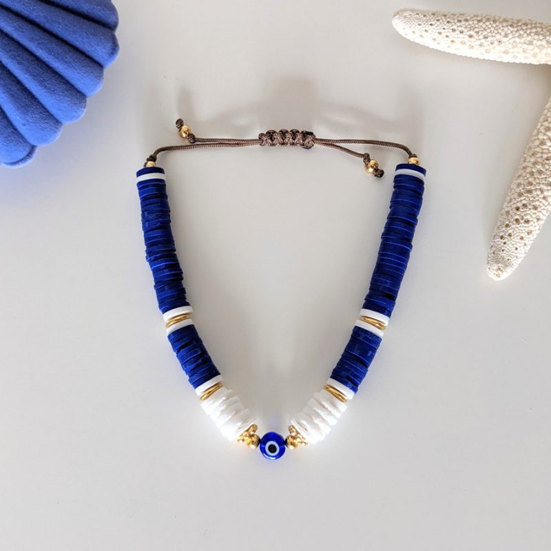 Bracelet Santorin avec oeil bleu, symbole du mauvais oeil