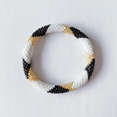 Bracelet népalais blanc noir et doré - Maia et Zoé