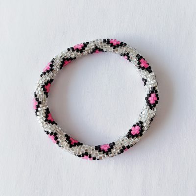 Bracelet népalais argent et rose imprimé leopard - Maia et Zoé