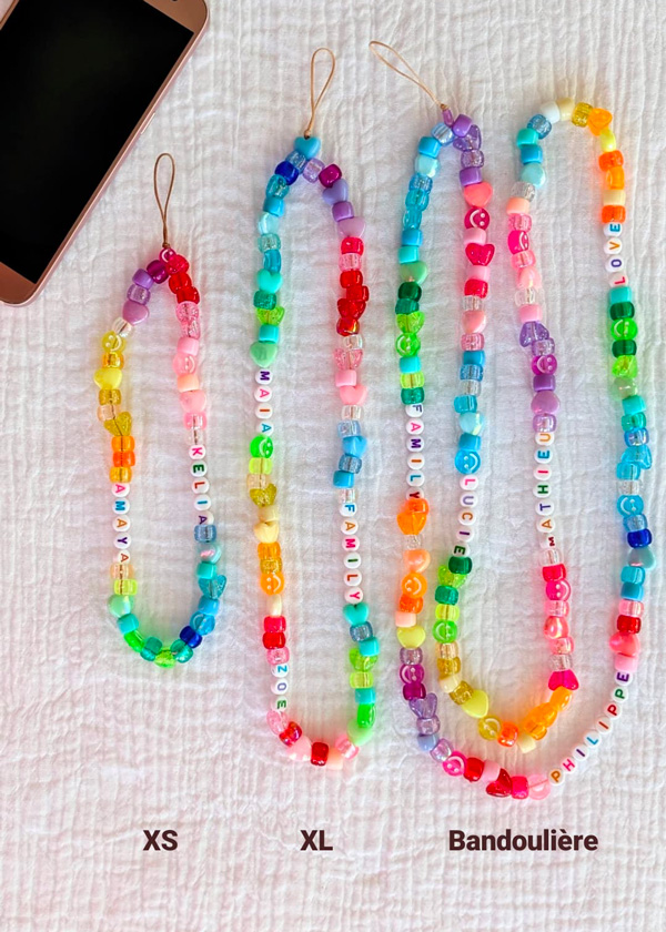 Bijou de téléphone Rainbow perles colorées de la marque Maia et Zoé, bracelet de téléphone à personnaliser