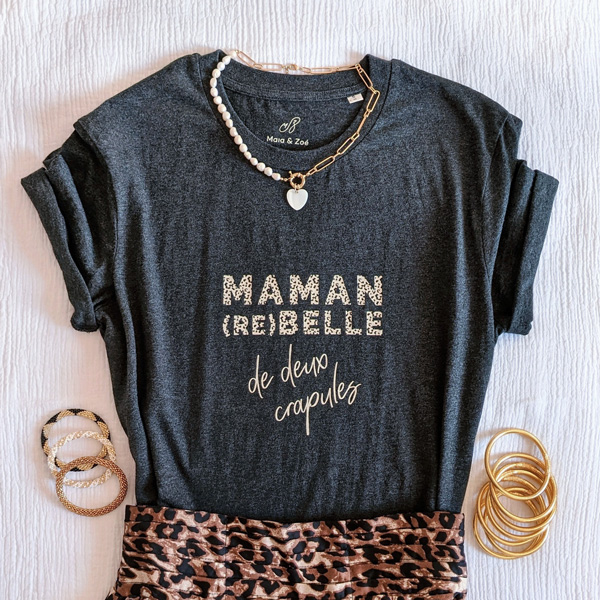 T-shirt maman rebelle, cadeau personnalisé pour maman et fête des mères de la marque Maia et Zoé
