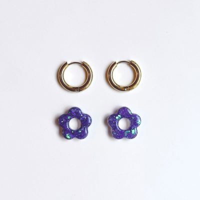 Mini créoles fleurs Hibiscus - Purple rain