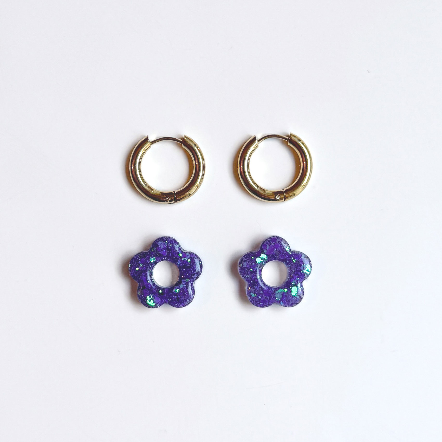 Mini créoles fleurs Hibiscus - Purple rain