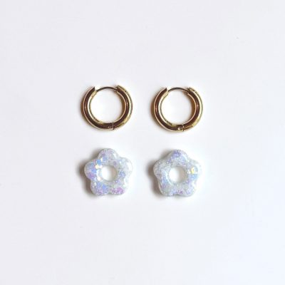 Mini créoles fleurs Hibiscus - Snow