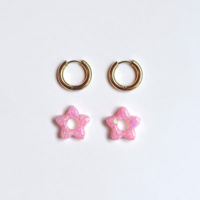 Mini créoles fleurs Tiare - Bubble gum