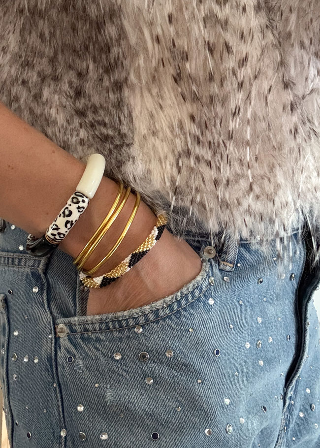 Bracelet népalais #1 (blanc, noir et doré) – Image 8