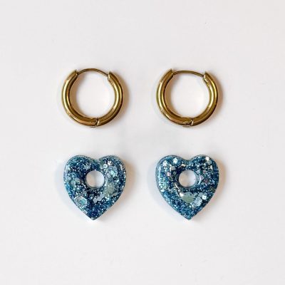 Mini créoles Coeur - bleu céleste