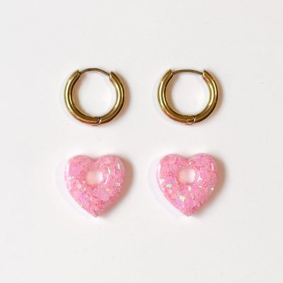 Mini créoles Coeur - bubble gum