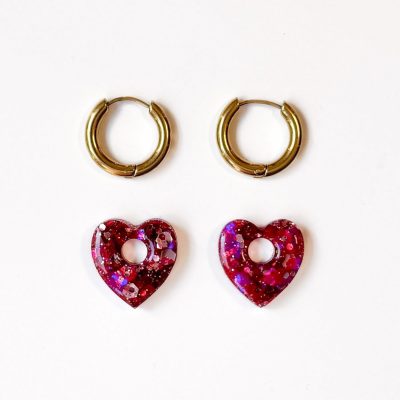 Mini créoles Coeur - fuchsia