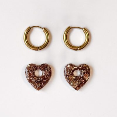 Mini créoles Coeur - marron glacé