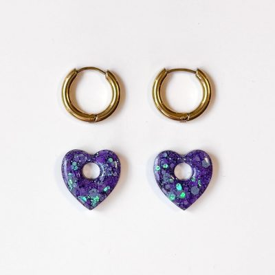 Mini créoles Coeur - purple rain