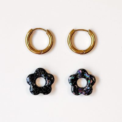 Mini créoles fleurs Hibiscus - black onyx