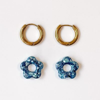 Mini créoles fleurs Hibiscus - bleu céleste