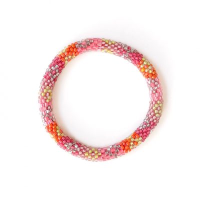 Bracelet népalais #74 (rose orange silver)