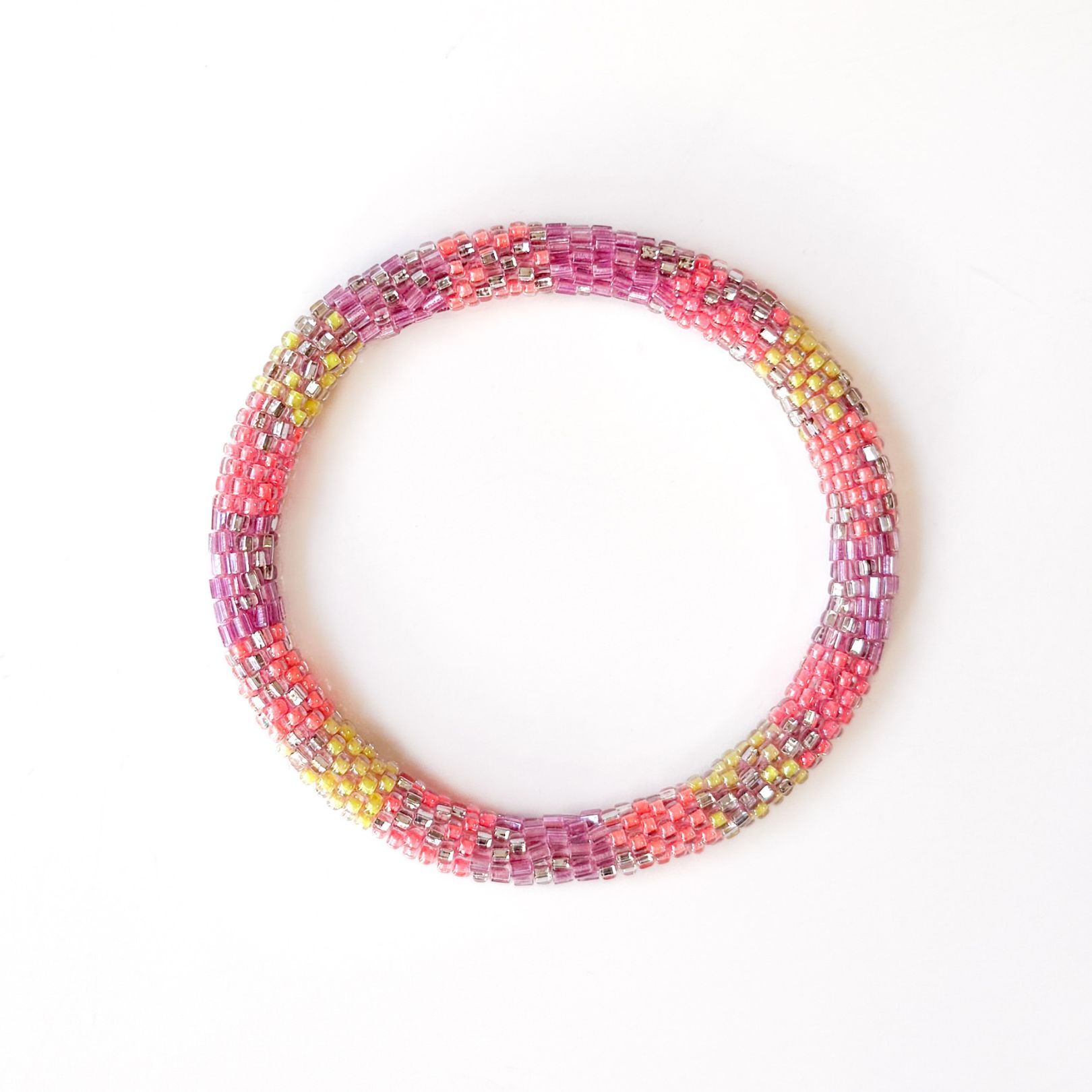 Bracelet népalais #75 (corail violet et jaune)