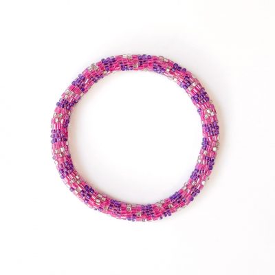 Bracelet népalais #76 (rose, violet et argenté)