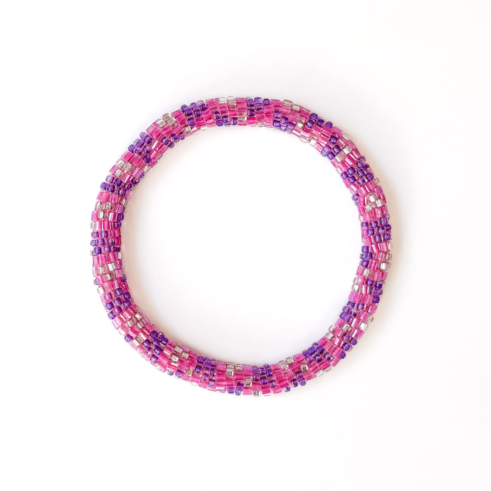 Bracelet népalais #76 (rose, violet et argenté)