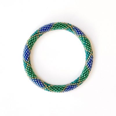 Bracelet népalais #79 (bleu, vert et doré)