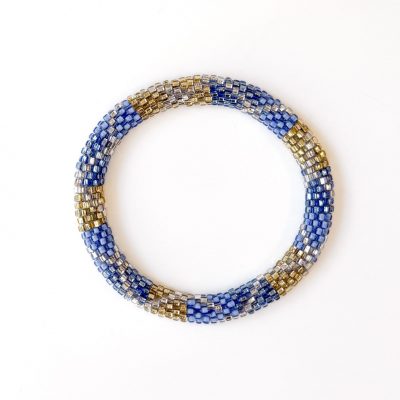 Bracelet népalais #80 (bleu, argenté et doré)