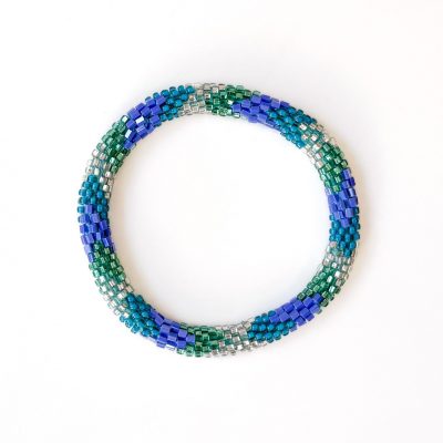 Bracelet népalais #78 (bleu, vert et silver)