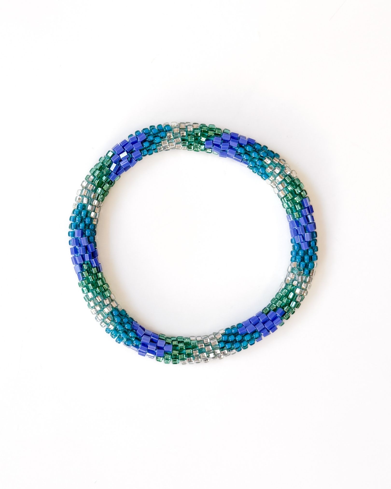 Bracelet népalais #78 (bleu, vert et silver)