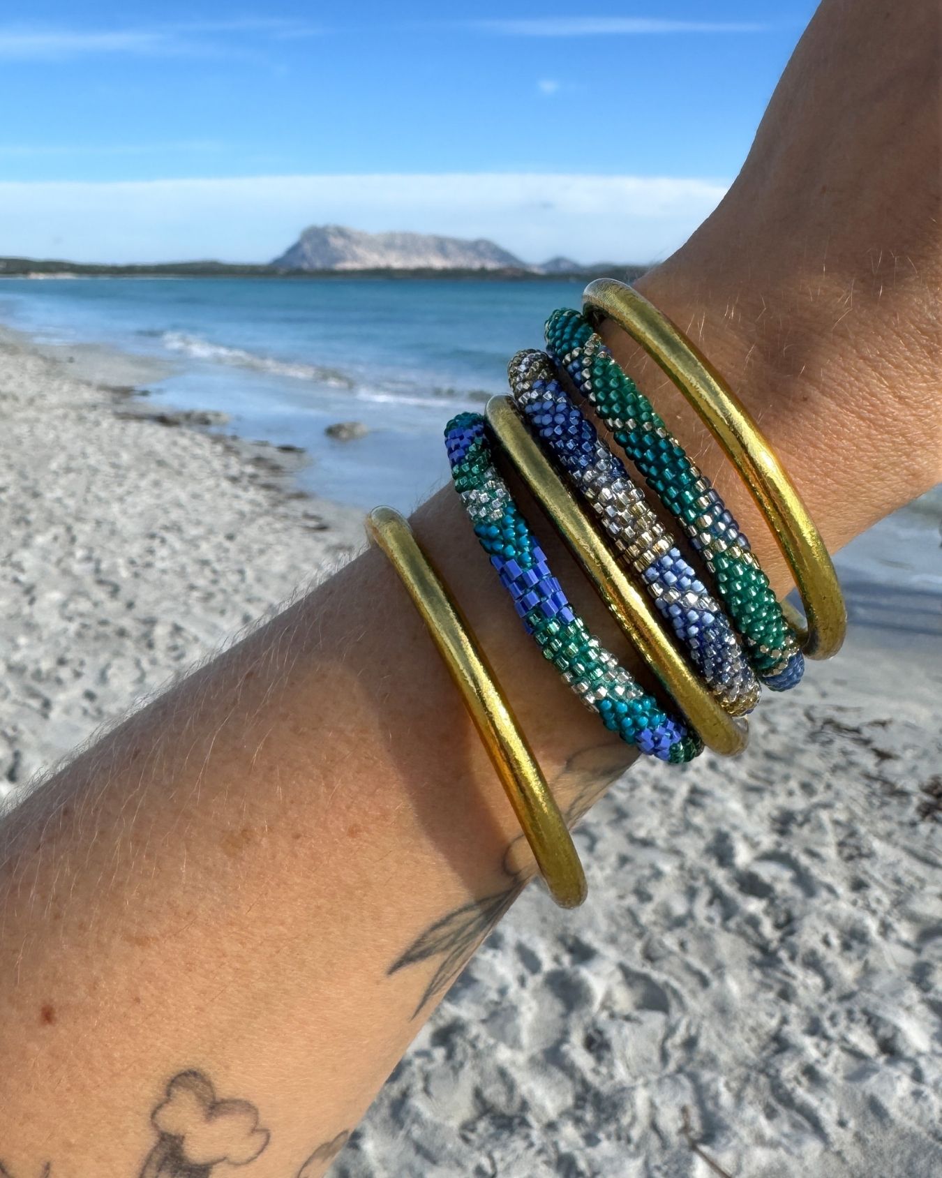 Bracelet népalais #78 (bleu, vert et silver) – Image 3