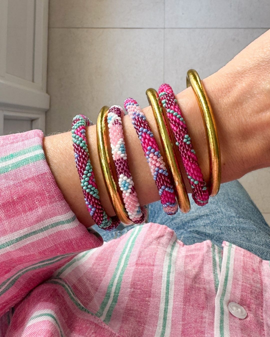 Bracelet népalais #82 (rose et violet) – Image 4