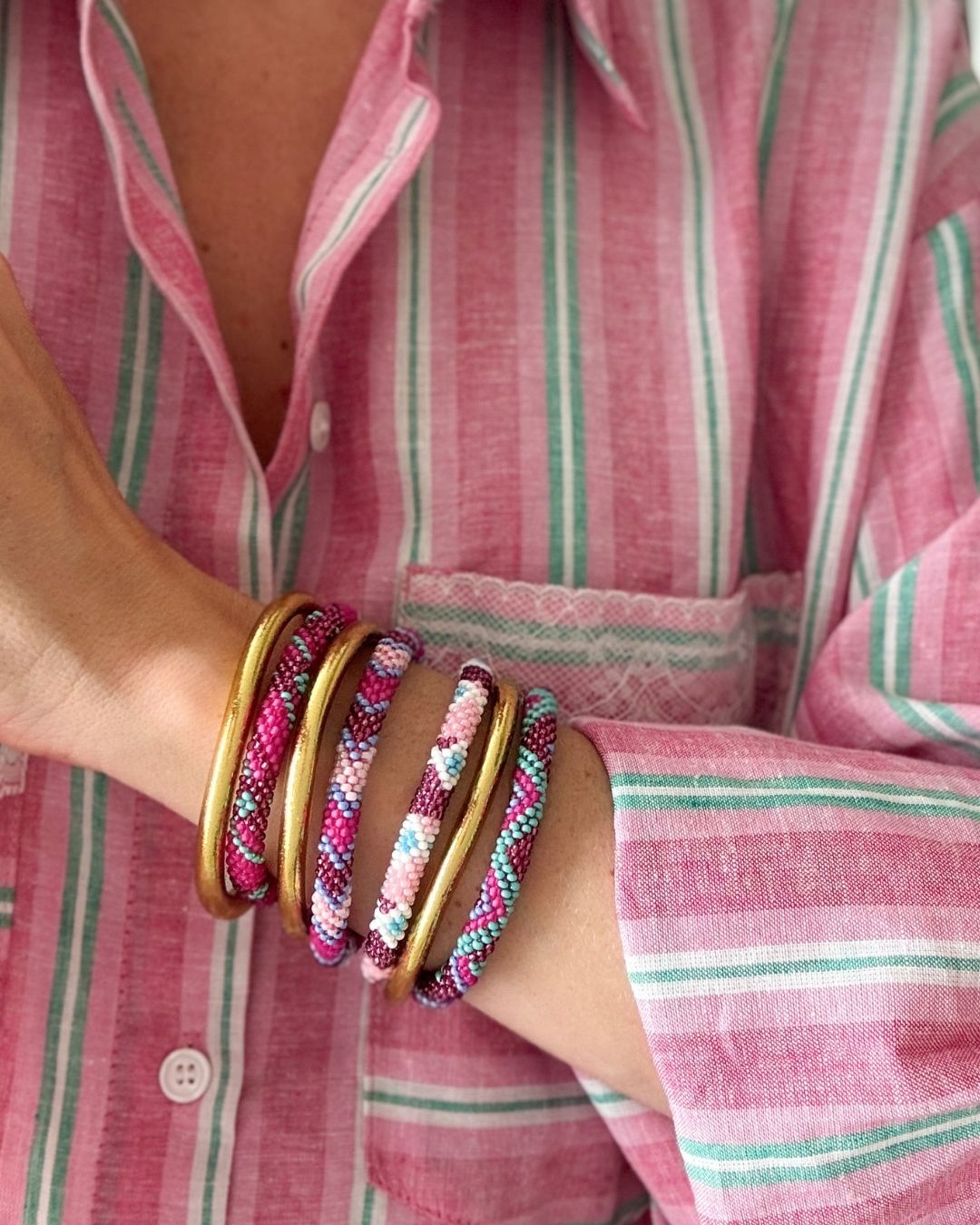 Bracelet népalais #83 (rose et vert) – Image 2