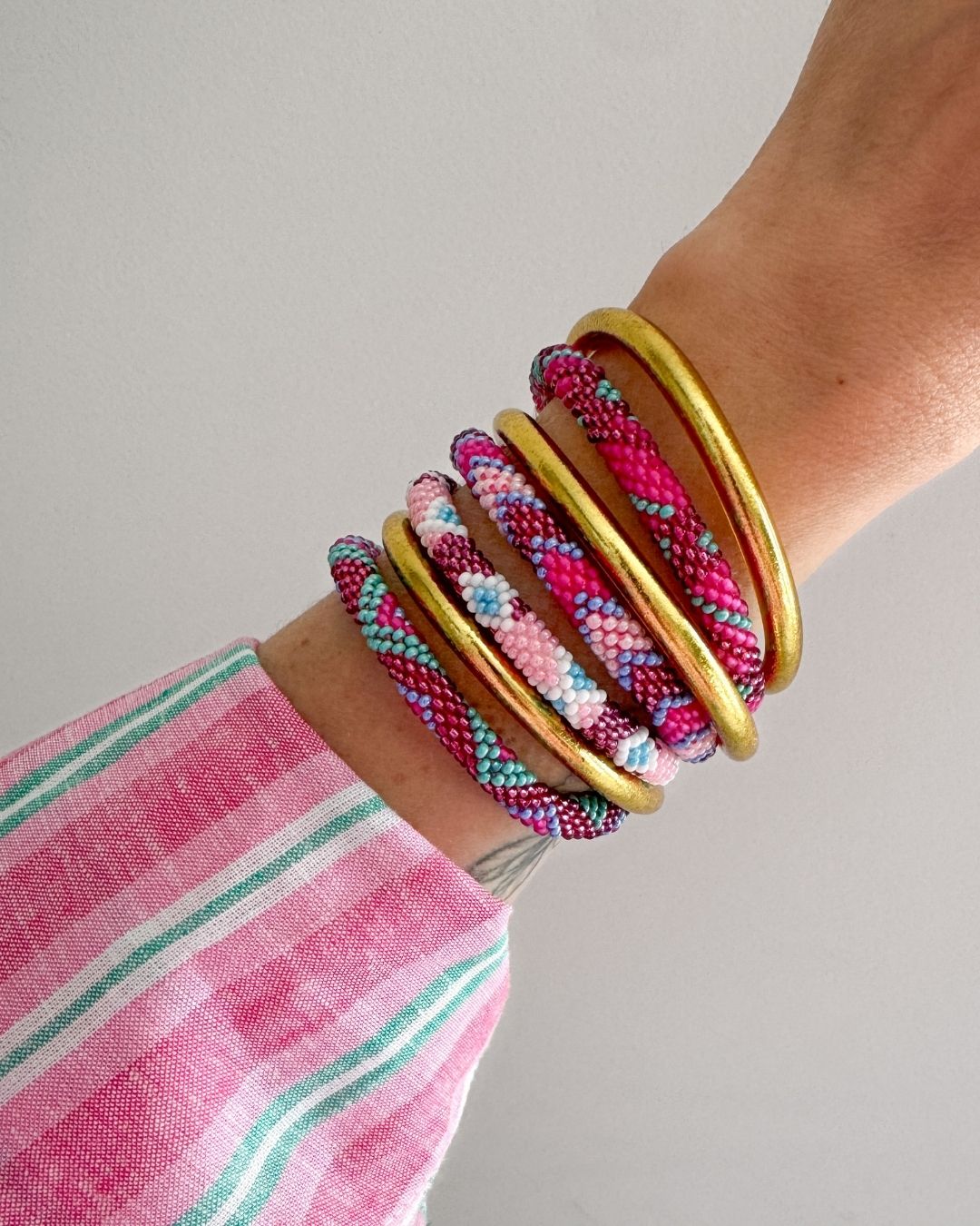 Bracelet népalais #83 (rose et vert) – Image 5