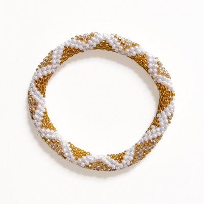 Bracelet népalais #87 (blanc et doré)