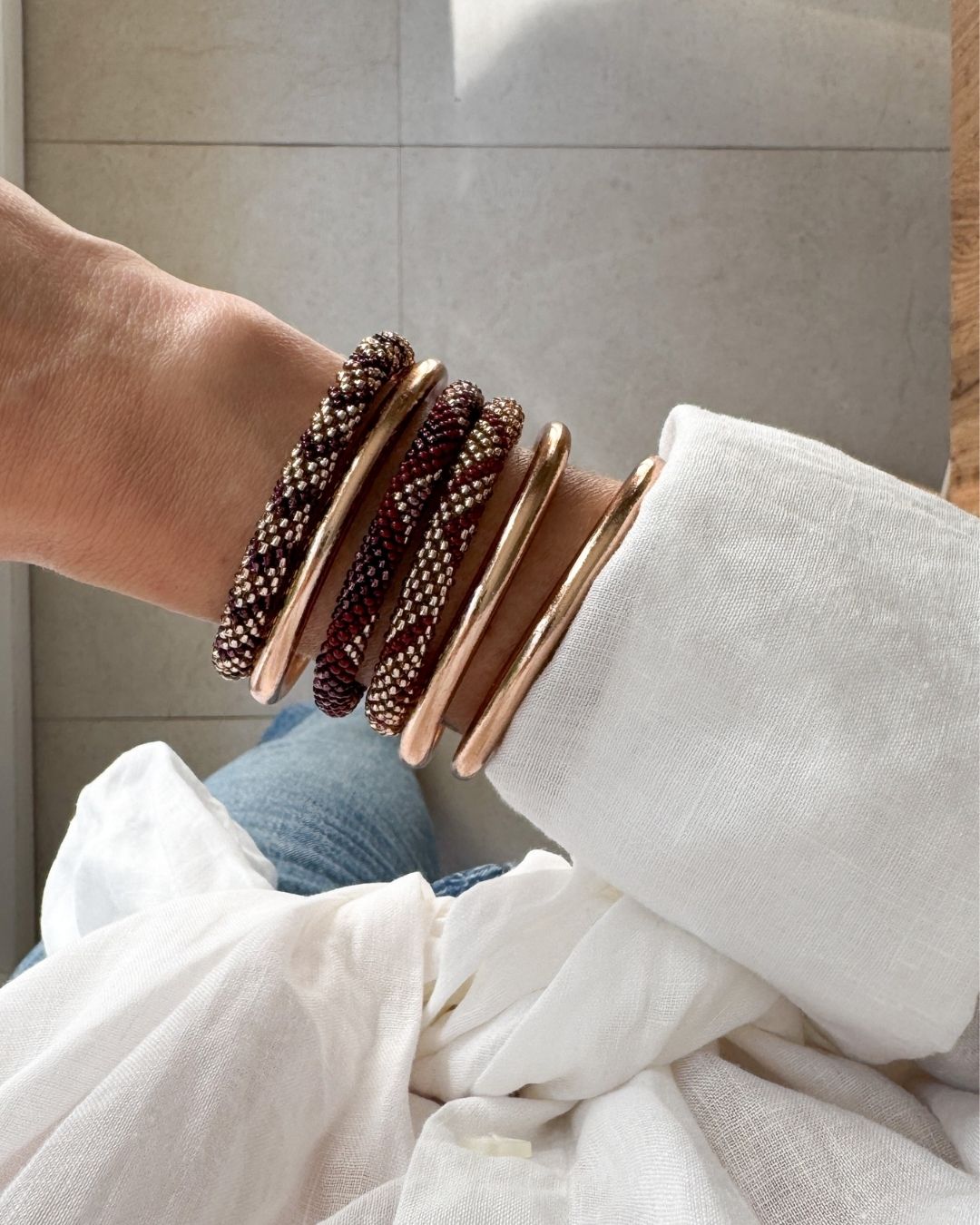 Bracelet népalais #91 (marron et champagne) – Image 3