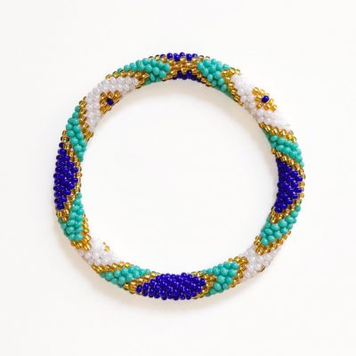 Bracelet népalais #95 (bleu, vert et doré)