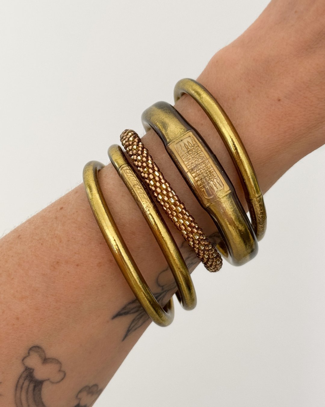 Jonc bouddhiste plat - 12mm antique gold et antique silver – Image 4